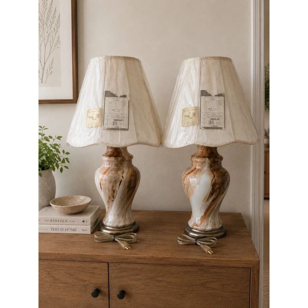 Vintage Marble Swirl Table Lamp Pair